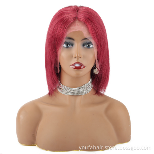 Cheap Blonde 613 Human Hair 13x4 HD Lace Front Short Bob Wig Pink Blue Red Purple Green Virgin Hair Ombre Color Bob Curly Wig